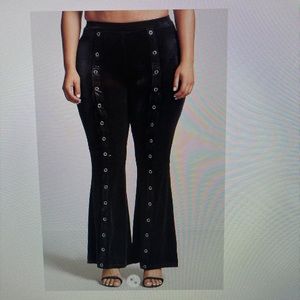 Snap button Flared black velvet pants size Plus OX